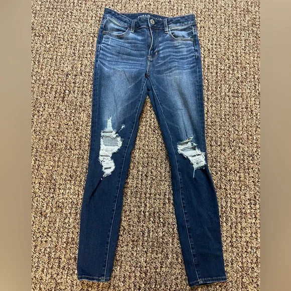 American Eagle Hi-Rise Distressed Jeggings, Size 4 - Picture 2 of 7